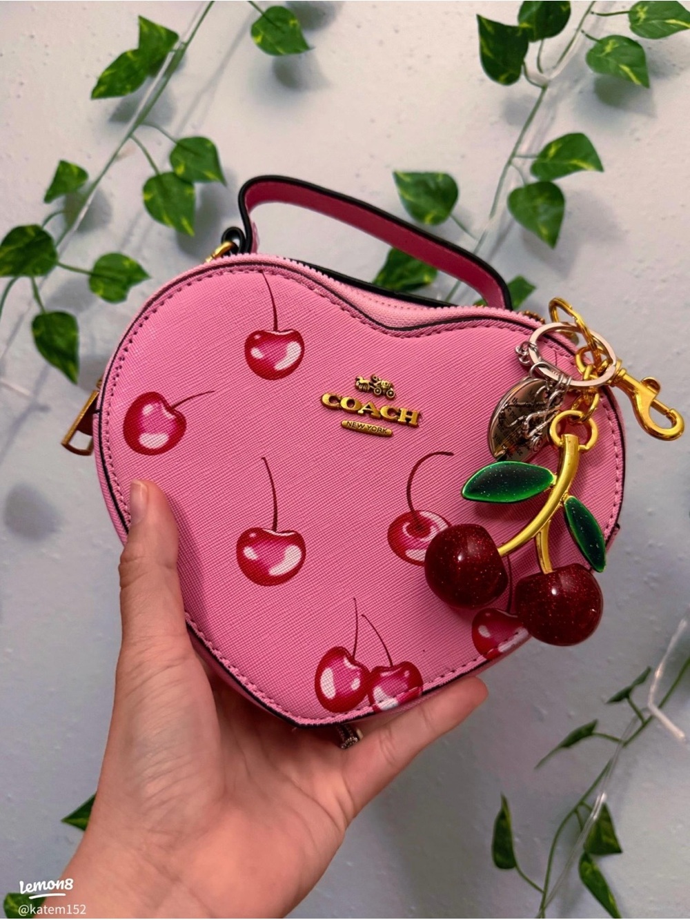 Coach Pink Cherry Heart Mini Crossbody with Charm